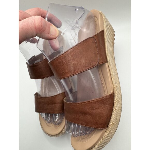 Crocs A-Leigh Wedge Brown Leather Sandals Dual Comfort Straps Womens US Size 7 - Picture 4 of 9